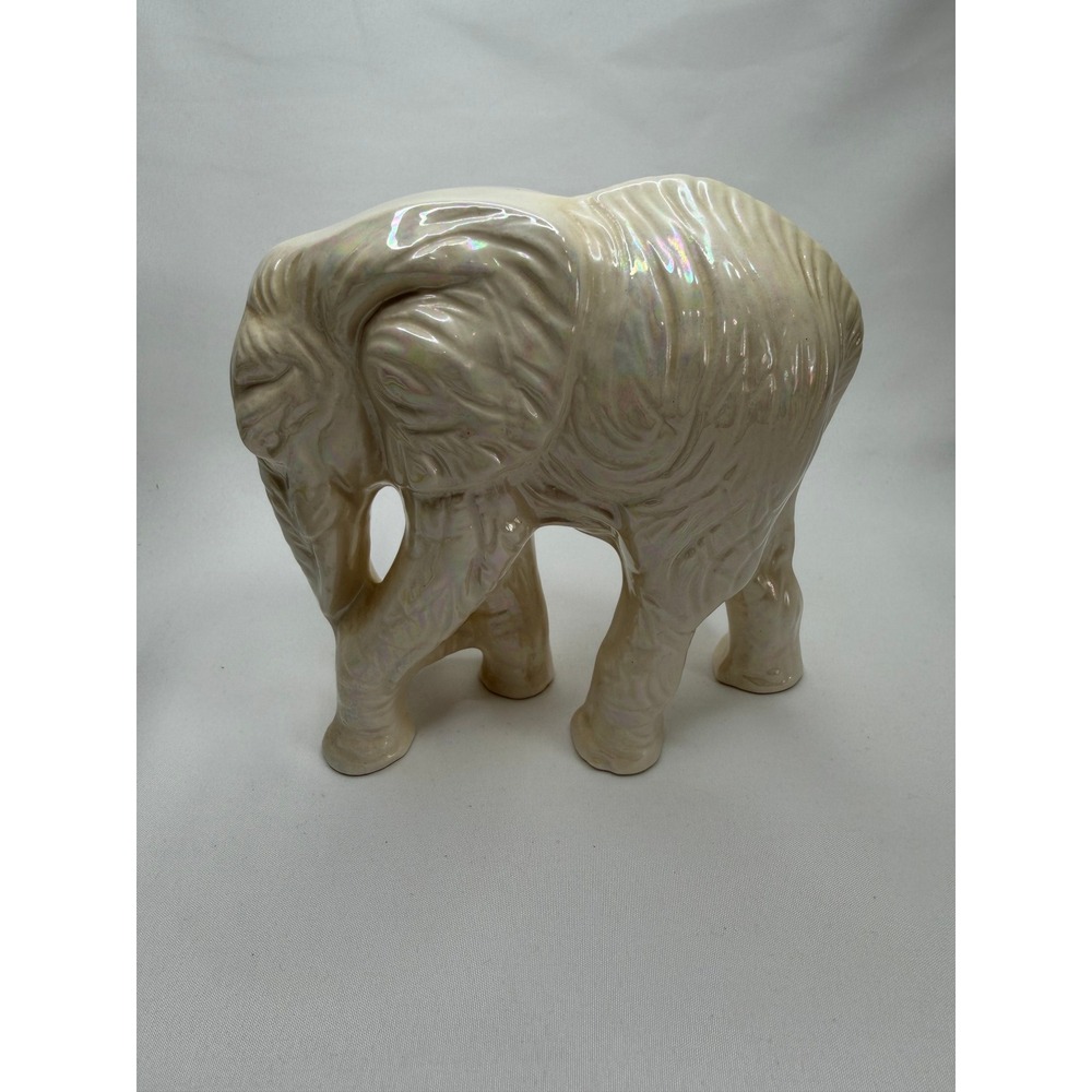 Vintage Iridescent Ceramic Elephant Figurine Studio Pottery 1977 Opalescent